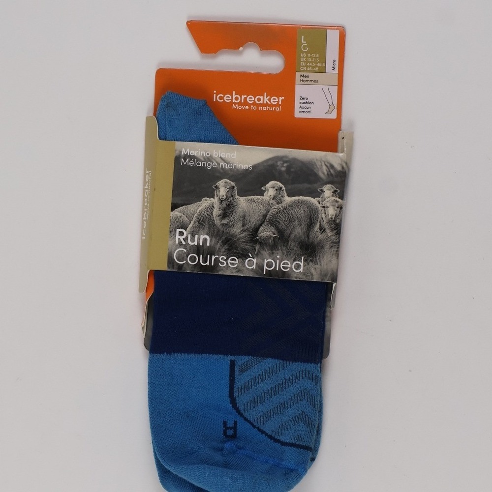 Icebreaker Run Micro Socks Merino Blend Blue Ultralight Men Large NWT